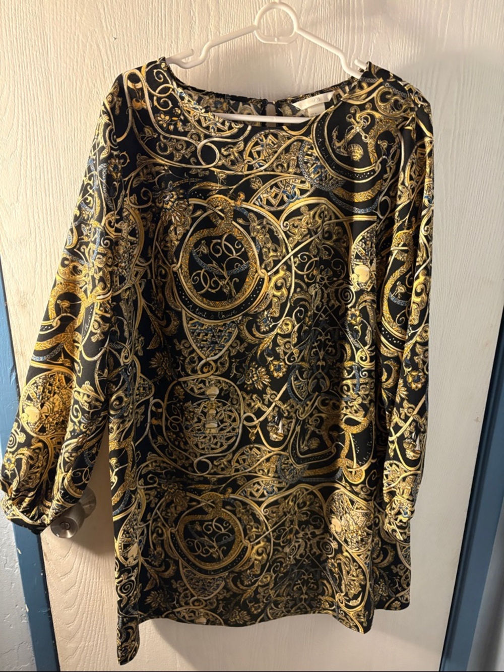 H&M Black and Gold Ornate Print Top